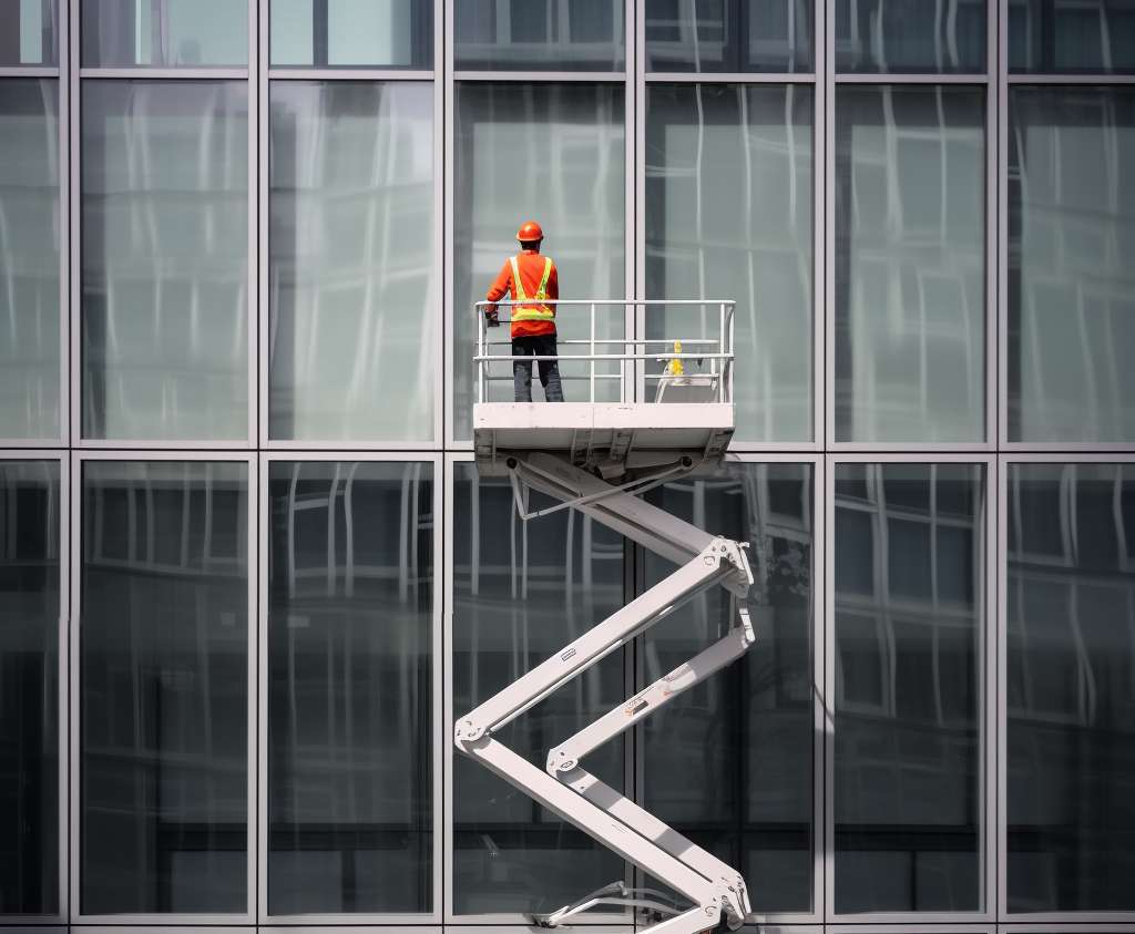 Window Cleaning at an office building with professional equipment